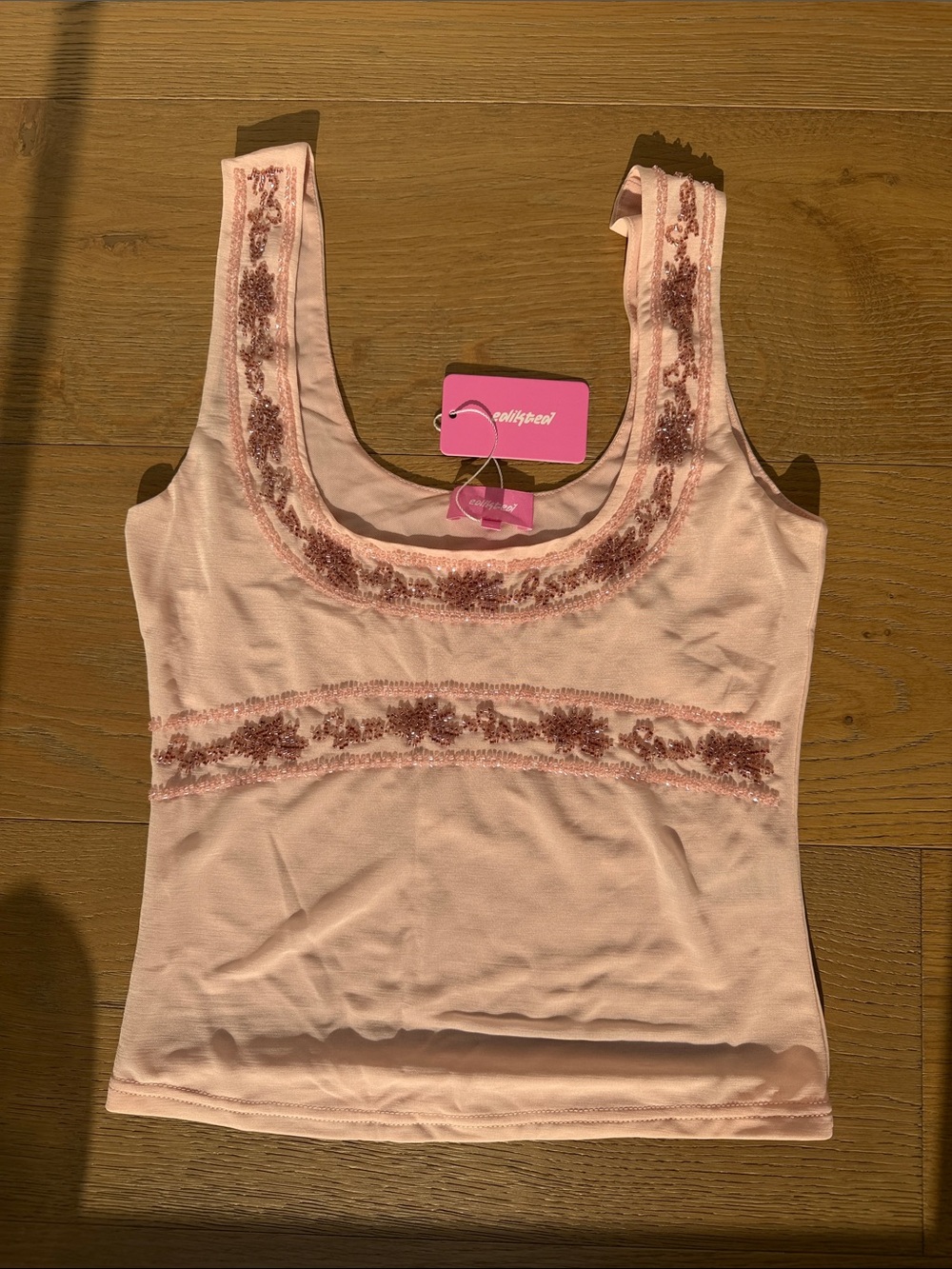 Edikted Pale Pink Embroidered Scoop Tank Top